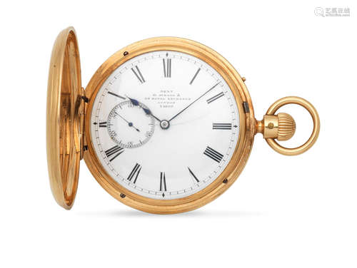 London Hallmark for 1930  Dent, 61 Strand & 34 Royal Exchange, London. An 18K gold keyless wind half hunter pocket watch