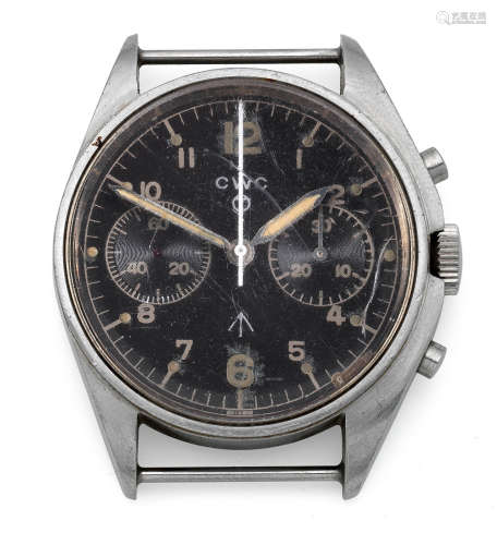 Circa 1980  CWC. A stainless steel manual wind military chronograph watch issued for the Navy