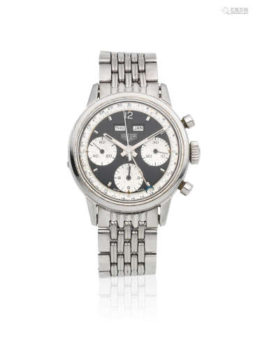 Carrera Dato, Ref: 2547NS, Circa 1970  Heuer. A stainless steel manual wind triple calendar chronograph bracelet watch
