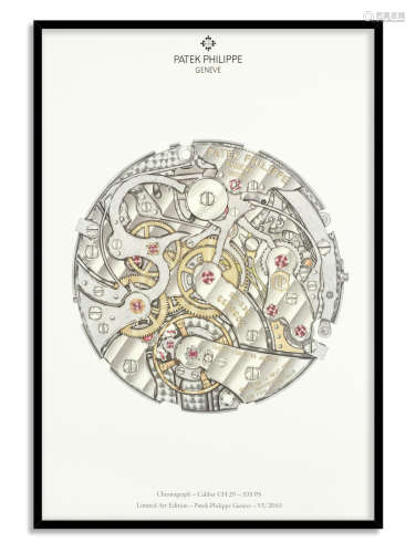 2010  A framed Limited Edition Patek Philippe lithograph depicting a Calibre CH 29-535PS