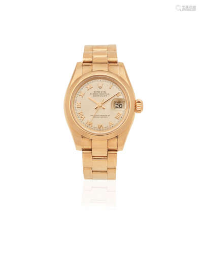 Datejust, Ref: 179165, Circa 2002  Rolex. A lady's 18K gold automatic calendar bracelet watch