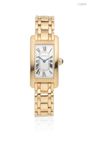 Tank Americaine, Sold 1st November 1996  Cartier. A lady's 18K gold quartz rectangular bracelet watch