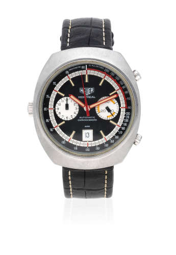 Montreal, Ref: 110503N, Circa 1972   Heuer. A stainless steel automatic calendar chronograph wristwatch