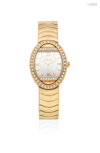 Satya, Ref: E8057B1/41100137, Circa 2000  Ebel. A lady's 18K gold and diamond set quartz oval bracelet watch