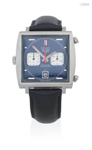 Monaco, Ref: 1133, Circa 1970  Heuer. A fine stainless steel automatic calendar chronograph square wristwatch
