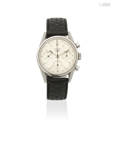 Carrera, Ref: 2448/7, Circa 1965  Heuer. A stainless steel manual wind chronograph wristwatch