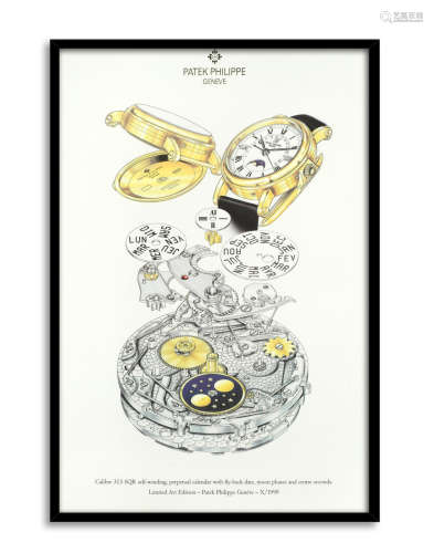 1999  A framed Limited Edition Patek Philippe lithograph depicting a Calibre 315 SQR