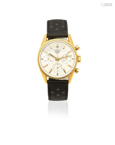 Carrera, Ref: 2456S, Circa 1969  Heuer. An 18K gold manual wind chronograph wristwatch