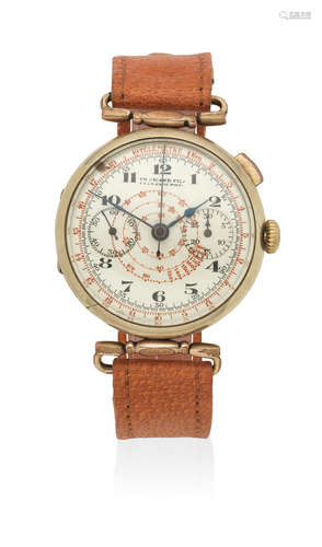 Circa 1945  Th. Picard Fils, La Chaux de Fonds. A gold plated manual wind single button chronograph wristwatch