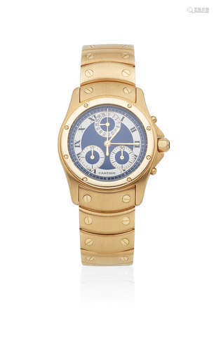 Ref: C1890, Circa 1995  Cartier. A mid-size 18K gold quartz chronograph bracelet watch