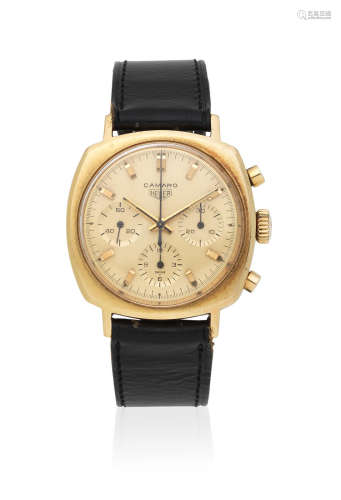 Camaro, Ref: 7228, Circa 1968  Heuer. An 18K gold manual wind chronograph cushion form wristwatch