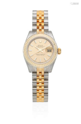 Datejust, Ref: 179173, Circa 2003  Rolex. A lady's stainless steel and gold automatic calendar bracelet watch