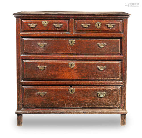 An early 18th century joined oak chest of drawers, English, circa 1710-30