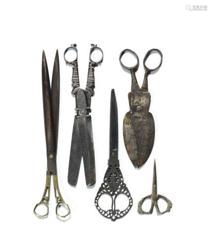 A collection of five pairs of scissors, 18th - 20th century
