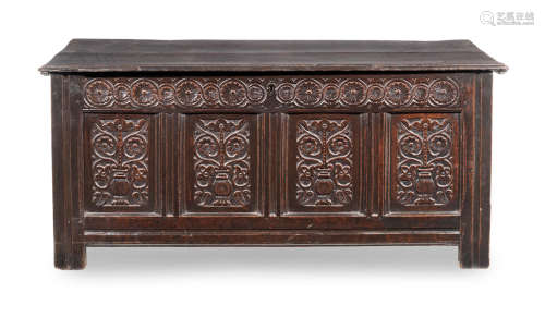 A Charles II joined oak coffer, circa 1660