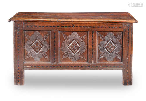 A Charles II joined oak and inlaid coffer, Yorshire, Probably Bradford or Halifax, circa 1660-80
