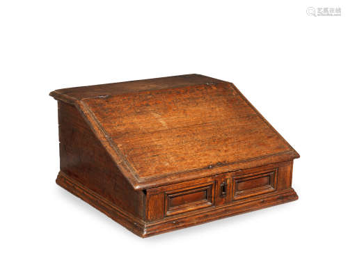 A mid-17th century oak and snakewood-veneered joined desk box, Dutch, circa 1660