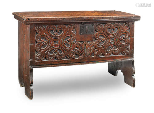 A Charles I small boarded oak chest, circa 1630-40