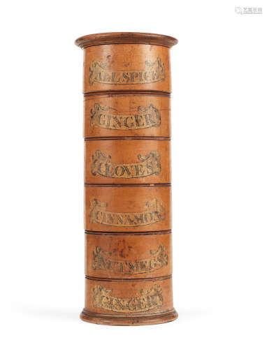 An early 19th century sycamore 'Sussex' spice tower, circa 1820