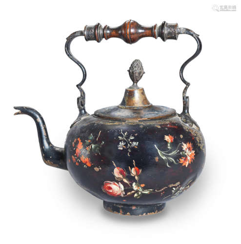 A George III japanned and tinned copper tea kettle, probably Pontypool, circa 1770 - 80
