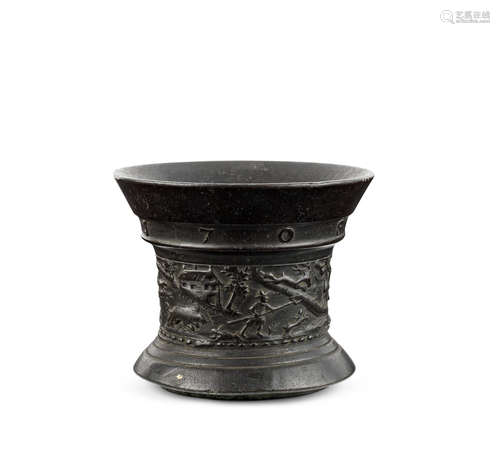 Possibly from the workshop, or using a mould, of Gerrit Schimmel (fl. 1664 - 1705) A leaded bronze mortar, probably Deventer, Holland, dated 1708