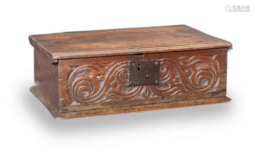 A Charles II boarded oak box, West Country, circa 1660