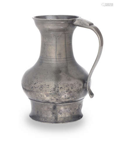 An 18th century pewter unlidded pot-bellied measure, Scots-pint capacity, Aberdeen or Inverness