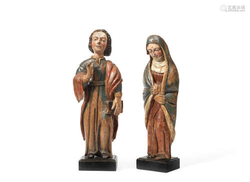 Two 18th century carved and polychrome-decorated saints, probably from the same workshop, Colonial