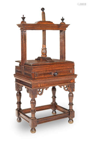 A late 17th century joined oak and rosewood-veneered book press, Dutch