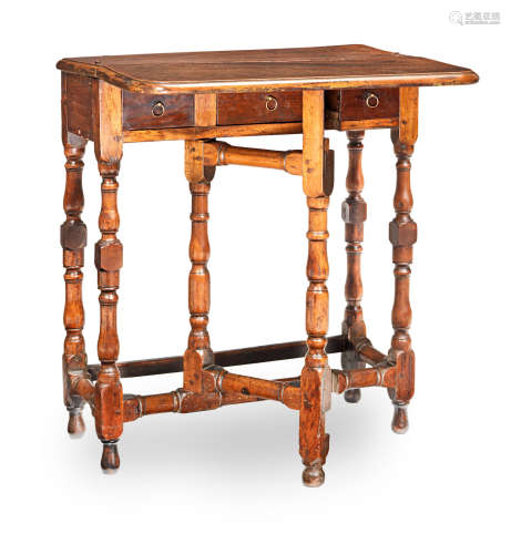 An unusual early 18th century joined walnut gateleg single drop-leaf table, English, circa 1710-30