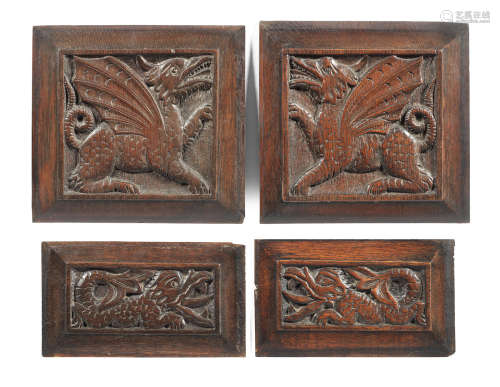 Two pairs of 17th century carved oak panels