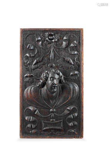 A mid-16th century carved oak panel, French, circa 1550