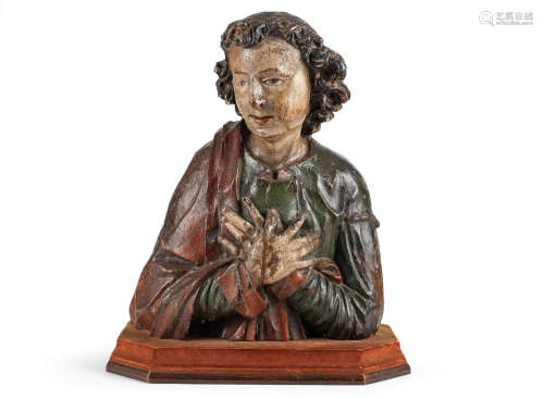 An 18th century polychrome-painted pine devotional bust, possibly St. Tarcisius