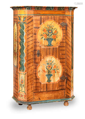 A 19th century pine polycrome-painted armoire, Central European, circa 1840