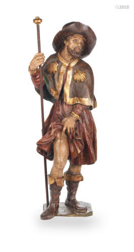 A 19th century parcel-gilt and polychrome-decorated sculpture, St Roch,  South German