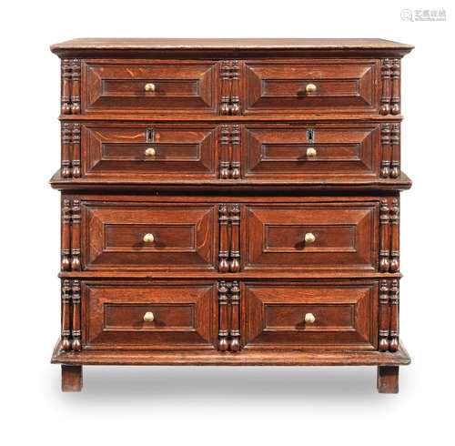 A Charles II joined oak chest of drawers, circa 1680