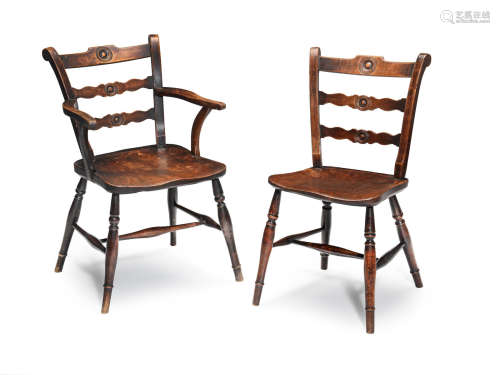 In the manner of the Markham Workshop, High Wycombe A set of ten fruitwood, elm and beech Windsor chairs, Buckinghamshire, circa 1800-40