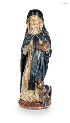 Probably late 16th century A carved and polychrome-painted sculpture, St Bridget, South German