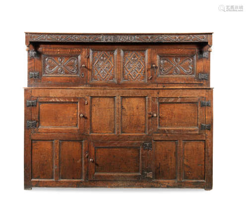 A William & Mary joined oak press cupboard, Lake District, dated 1690