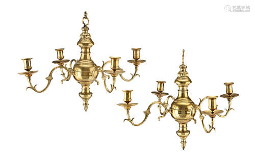 A pair of late George III and later small four-branch chandeliers