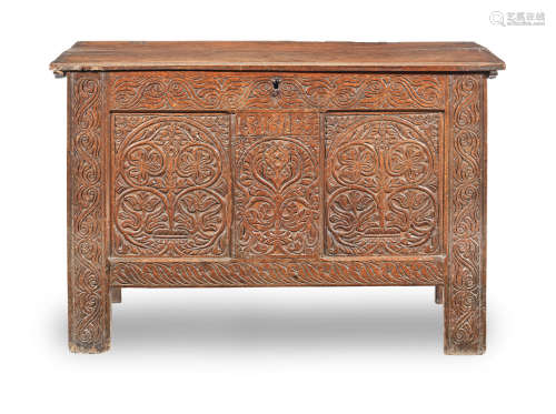 A Charles II joined oak coffer, dated 1666, East Devon, School of Thomas Dennis and William Searle