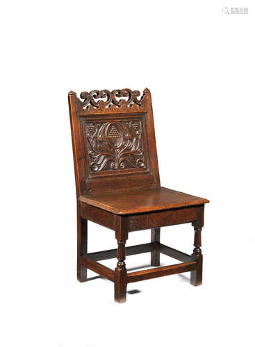 A Charles II joined oak backstool, Cheshire, circa 1680