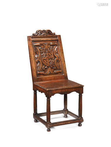 A rare late 16th century joined walnut closed-back chair, French, circa 1560-80