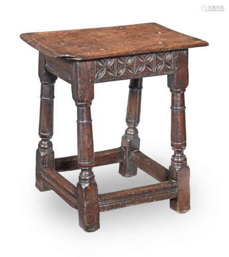 An unusual mid-17th century oak joint stool, English, circa 1640-60