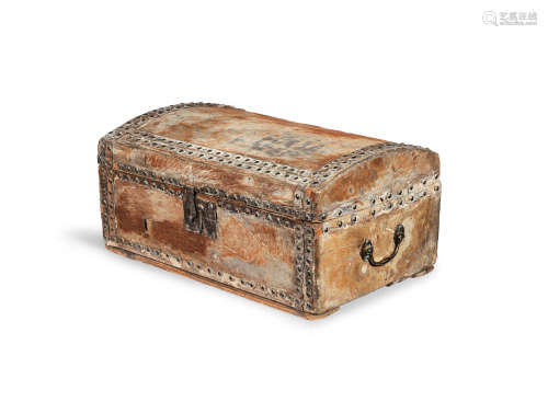 A late 18th century pony skin-covered travelling box