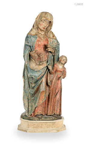 A late 17th/early 18th century polychrome-painted carved sculpture of St Anne and the Virgin, French or German