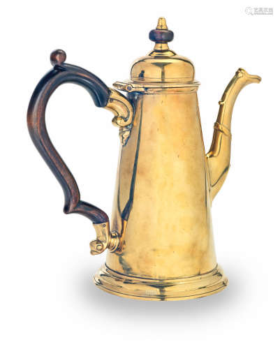 A George II brass coffee pot, circa 1735