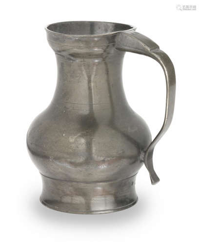 A late 18th century pewter unlidded pot-bellied measure, Scots Ale Standard Chopin capacity, Aberdeen or Inverness