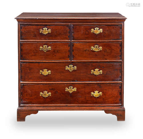 An 18th century solid yew chest of drawers, English, circa 1720-50