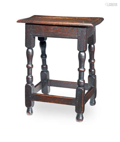 A mid-17th century oak joint stool, English, circa 1650